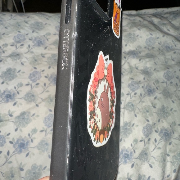 Cute Black Phone Case with Totoro and Boba Stickers - Picture 3 of 4